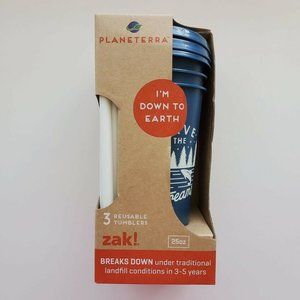 Zak! Planeterra 3 Reusable Tumblers 25oz w/ Straws & Lids NEW